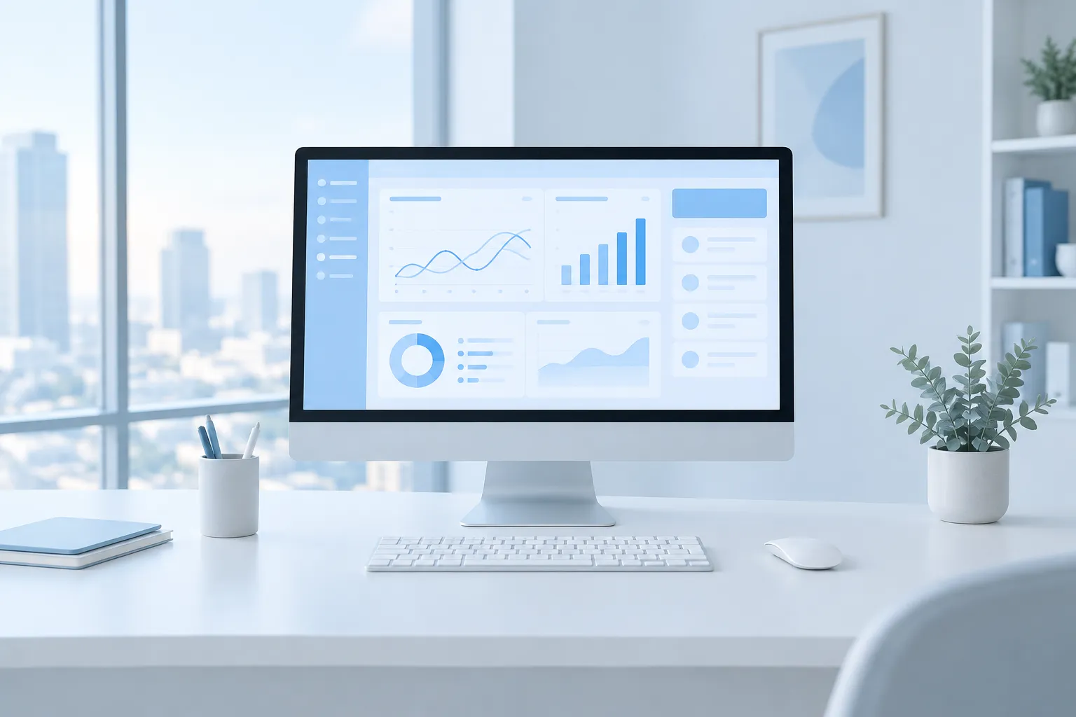 Software gestionale personalizzato su schermo in un ufficio moderno